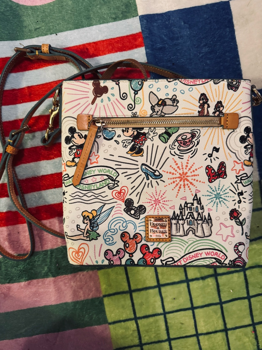 Dooney & Bourke Multicolor Disney Sketch Crossbody with Tan Trim